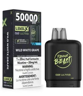Wild White Grape Ice Zero Nic Flavour Beast Level X G2 Ultra 50k Disposable Vape Pod