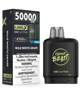 Wild White Grape Ice Zero Nic Flavour Beast Level X G2 Ultra 50k Disposable Vape Pod