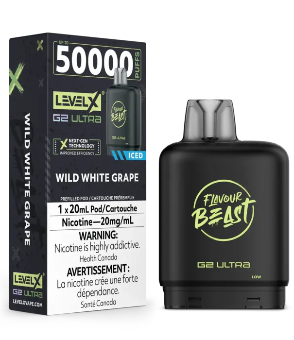 level X Wild White Grape Ice Zero Nic Flavour Beast Level X G2 Ultra 50k Disposable Vape Pod
