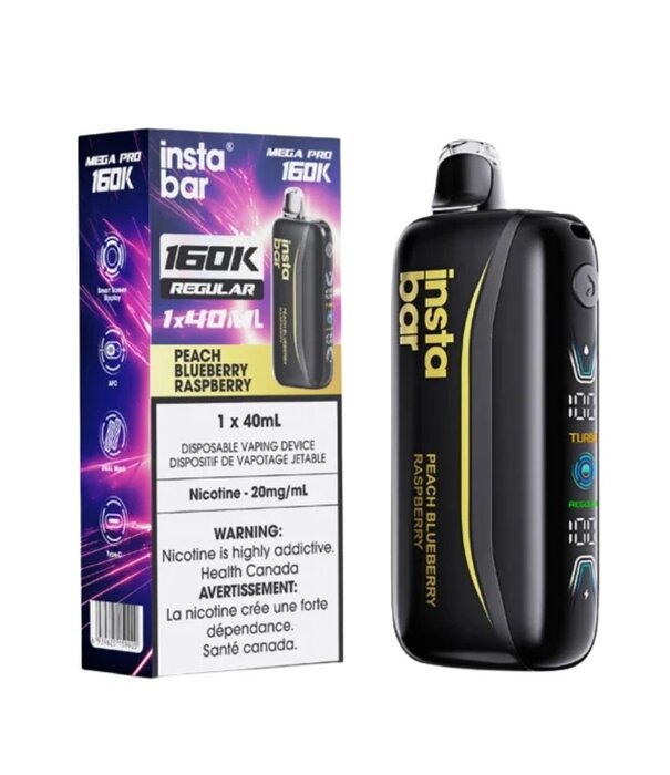 Instabar Peach Blueberry Raspberry Insta Bar Mega Pro 160k Rechargeable Disposable