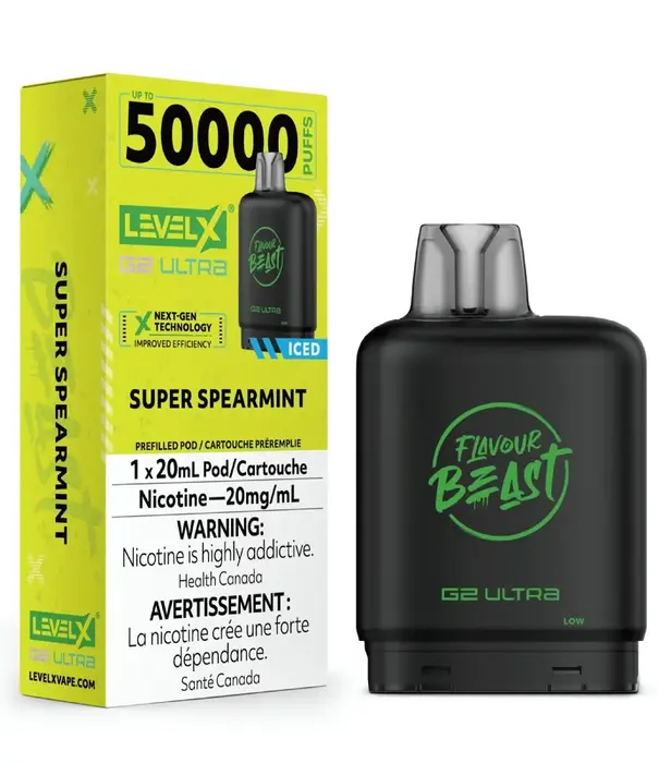 level X Super Spearmint Ice Flavour Beast Level X G2 Ultra 50k Disposable Vape Pod