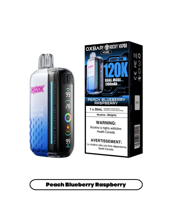 Ox Bar Peach Blueberry Raspberry Rocky Vapor OxBar M120K Rechargeable Disposable