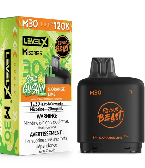 level X S. Orange Lime Flavour Beast Sour Gushin Level X M-series 120k Disposable  Vape Pod