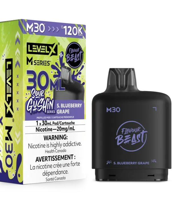 level X S. Blueberry Grape Flavour Beast Sour Gushin Level X M-series 120k Disposable Vape Pod