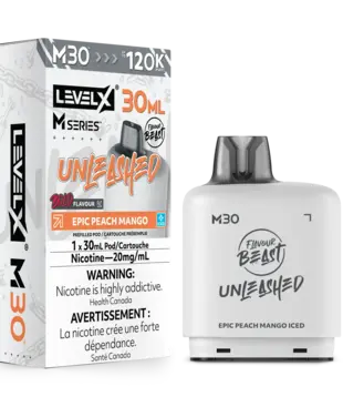 Epic Peach Mango Ice Flavour Beast Level X Unleashed M-series 120k Disposable Vape zpod