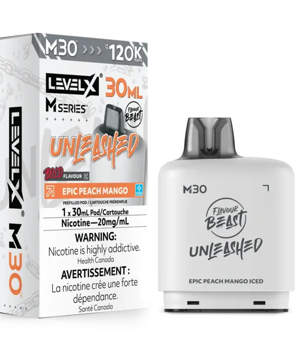 level X Epic Peach Mango Ice Flavour Beast Level X Unleashed M-series 120k Disposable Vape zpod