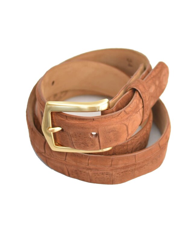 Cognac Sueded Genuine Crocodile Belt