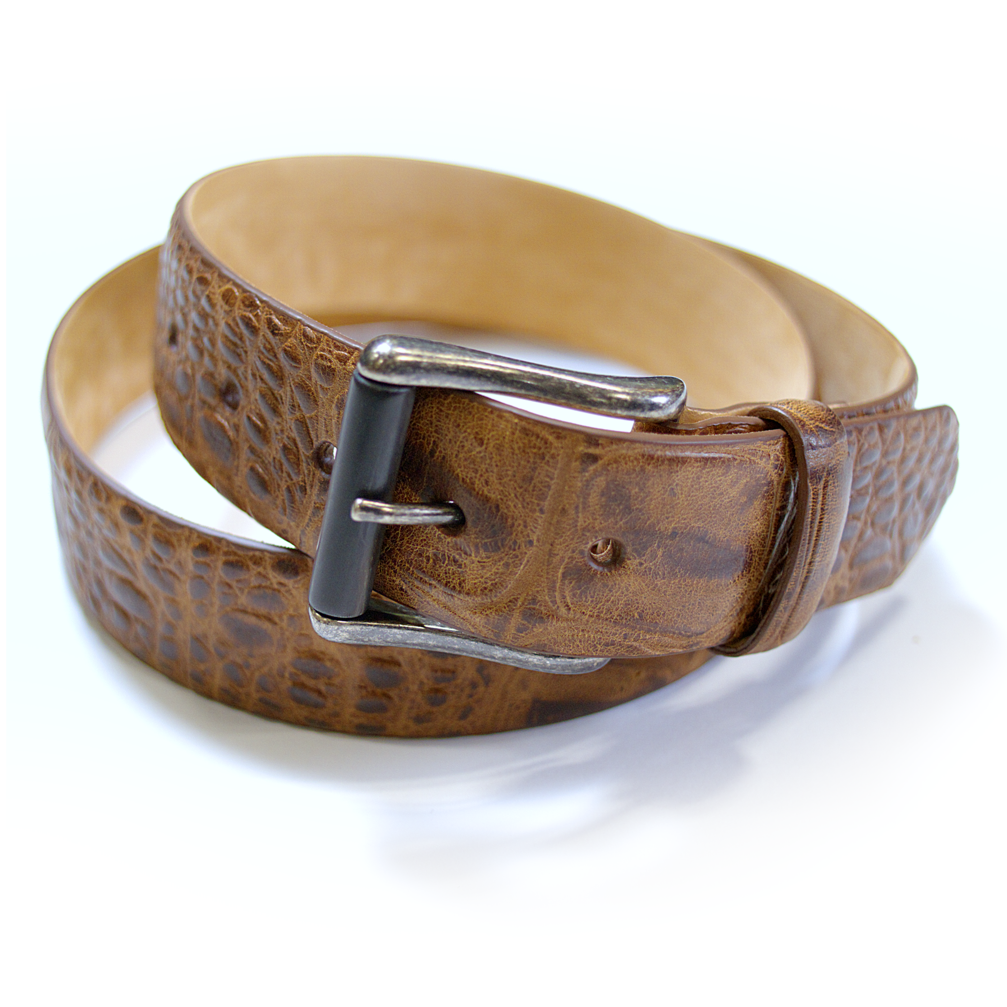 W.Kleinberg Embossed Leather Belt Embossed Crocodile Belt with Plaque Buckle - w.kleinberg main image 4