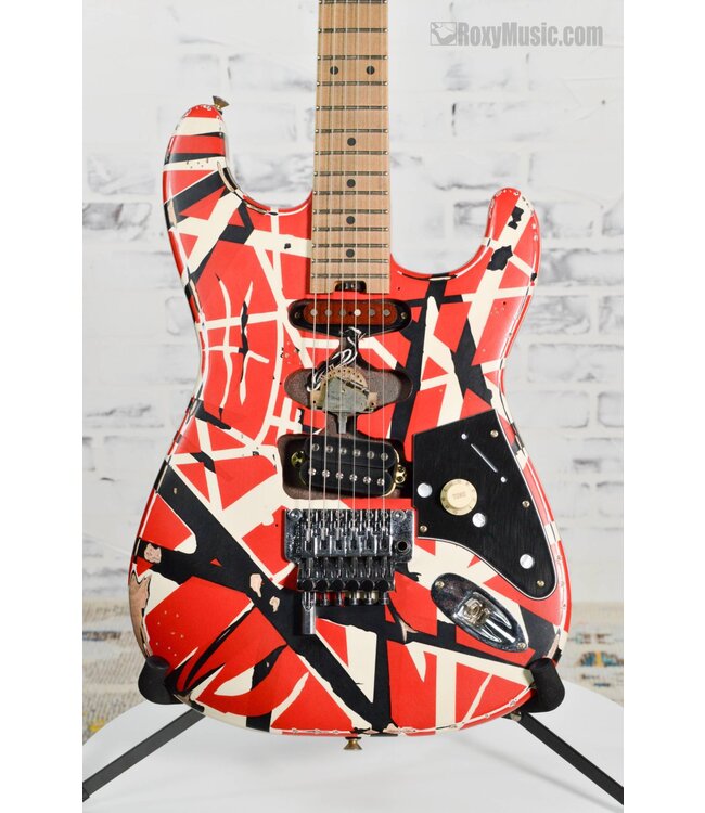 EVH Striped Frankie Red With Black And White Stripes Electric Guitar