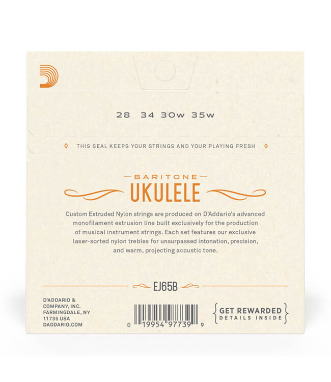 D'Addario EJ65B Baritone Clear Nylon Ukulele Strings .028-.035