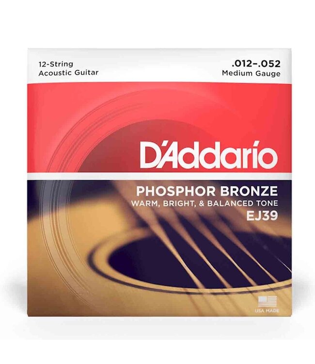 D'Addario EJ39 Phosphor Bronze 12-string Acoustic Guitar Strings - .012-.052 Light