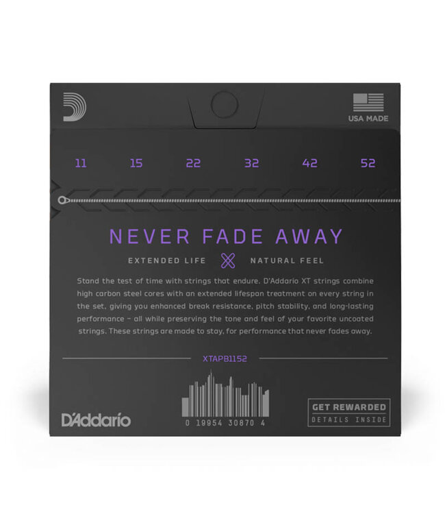 D'Addario XTAPB1152 XT Phosphor Bronze Coated Acoustic Guitar Strings - .011-.052 Custom Light