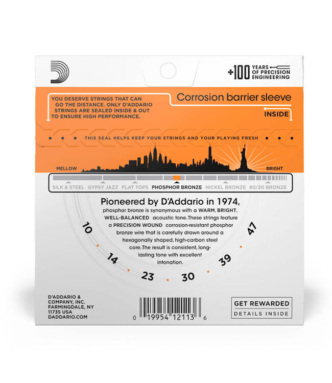 D'Addario EJ15 Phosphor Bronze Acoustic Guitar Strings - .010-.047 Extra Light