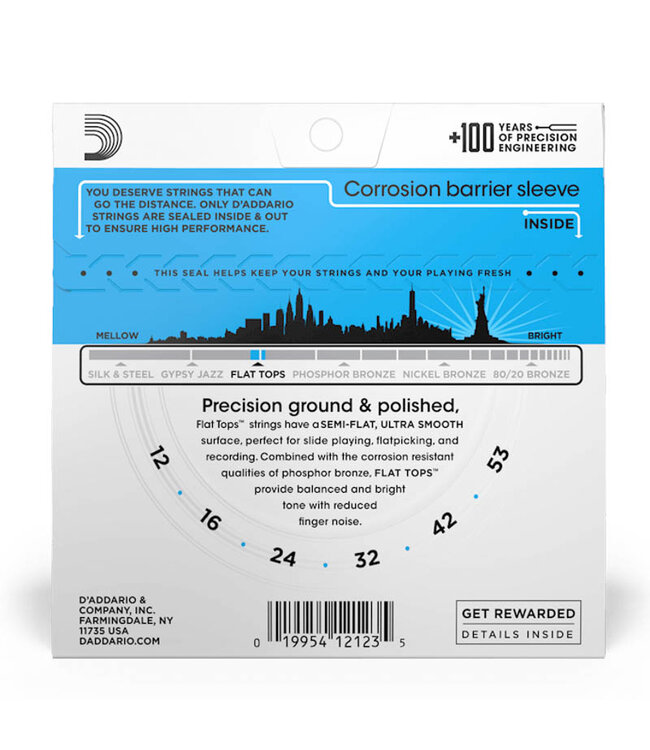 D'Addario EFT16 Flat Tops Phosphor Bronze Acoustic Guitar Strings - .012-.053 Light