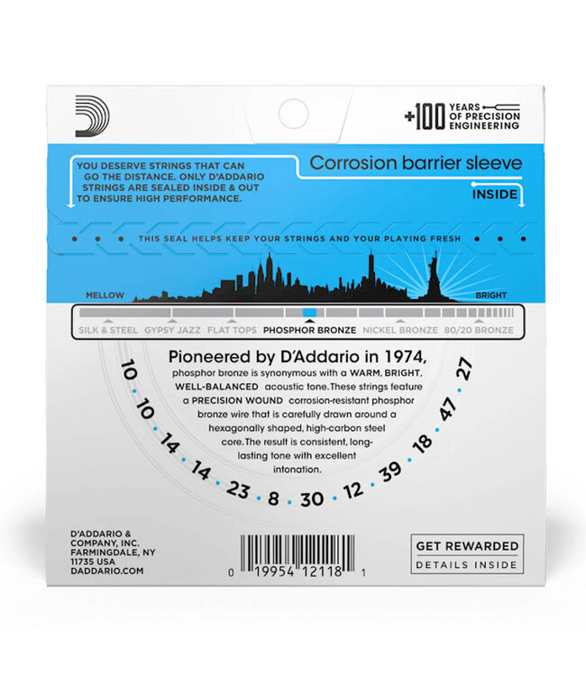 D'Addario EJ38 Phosphor Bronze 12-string Acoustic Guitar Strings - .010-.047 Light