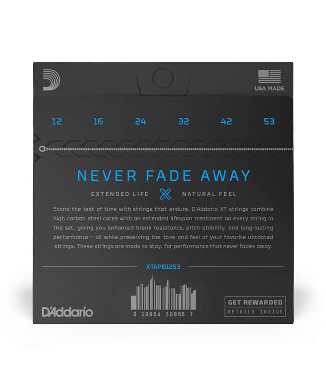 D'Addario XTAPB1253 XT Phosphor Bronze Coated Acoustic Guitar Strings - .012-.053 Light