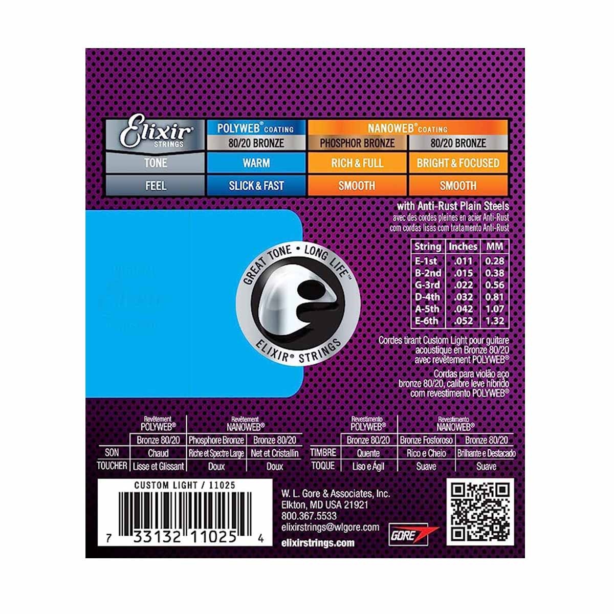 ELIXIR CUSTOM LIGHT 80/20 POLYWEB ACOUSTIC GUITAR STRINGS 1152 Roxy