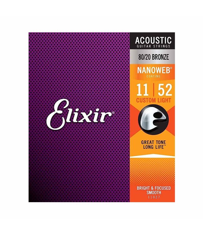 Elixir Strings 11027 Nanoweb 80/20 Acoustic Guitar Strings - .011-.052 Custom Light