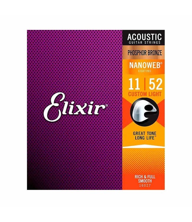 Elixir Strings 16027 Nanoweb Phosphor Bronze Acoustic Guitar Strings - .011-.052 Custom Light
