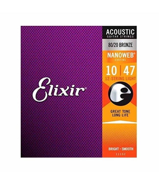 Elixir Strings 11152 Nanoweb 80/20 Acoustic Guitar Strings - .010-.047 Light 12-String