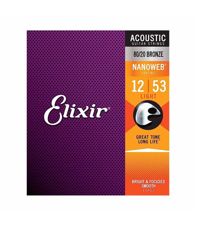 Elixir Light Nanoweb 80/20 Acoustic Guitar Strings 12-53