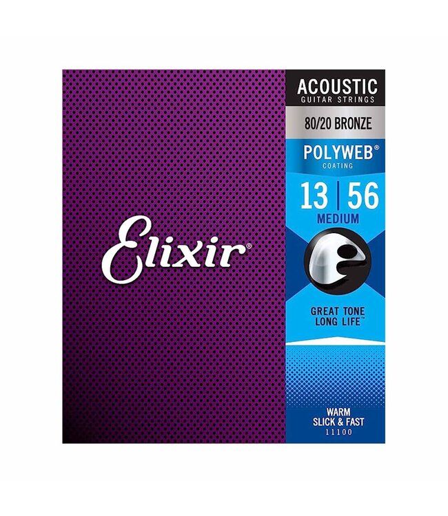 Elixir Strings 11100 Polyweb 80/20 Bronze Acoustic Guitar Strings - .013-.056 Medium