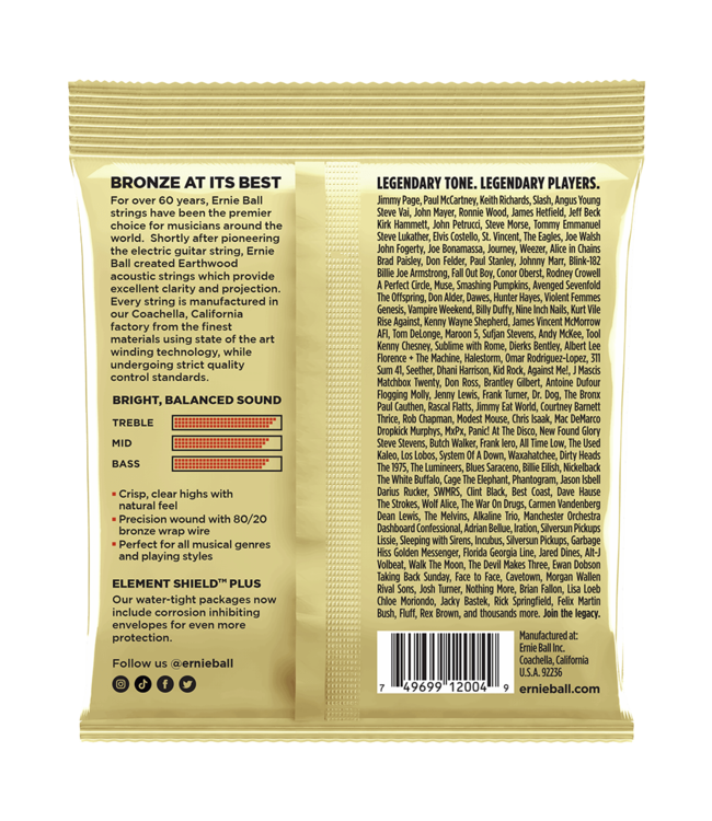 Ernie Ball 2004 Earthwood 80/20 Bronze Acoustic Guitar Strings - .011-.052 Light