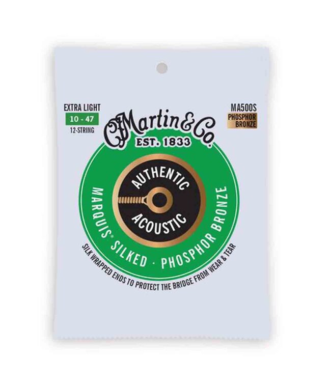 Martin MA500S Authentic Acoustic Marquis Silked 92/8 Phosphor Bronze Guitar Strings - .010-.047 Extra Light 12-string