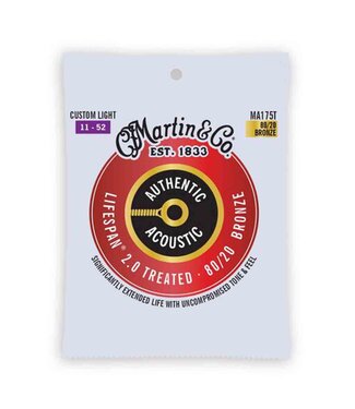 Martin Martin MA175T Authentic Acoustic Lifespan 2.0 Treated 80/20 Bronze Guitar Strings - .011-.052 Custom Light Martin Martin MA175T Authentic Acoustic Lifespan 2.0 Treated 80/20 Bronze Guitar Strings - .011-.052 Custom Light