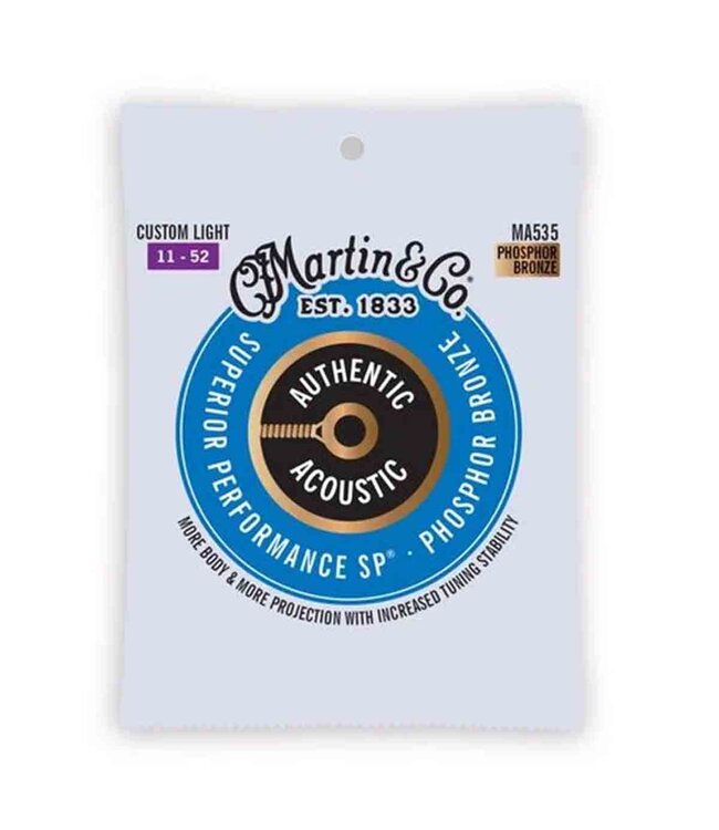 Martin MA535 Authentic Superior Performance Phosphor Bronze Acoustic Guitar Strings - .011-.052 Custom Light