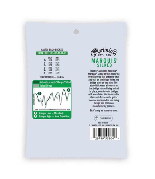 Martin MA170S Extra Light Silked 80/20 Acoustic Guitar Strings 10-47