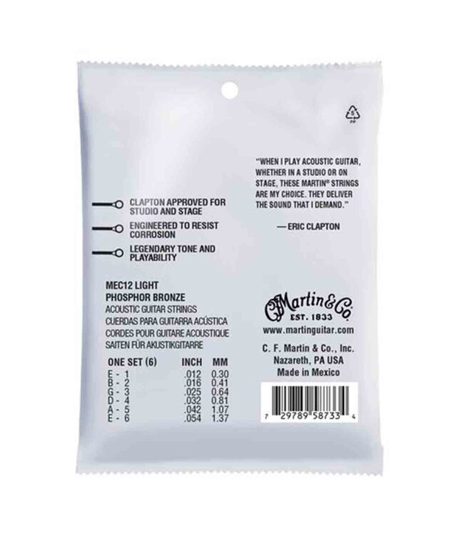 Martin MEC12 Clapton's Choice Phosphor Bronze Acoustic Guitar Strings - .012-.054 Light