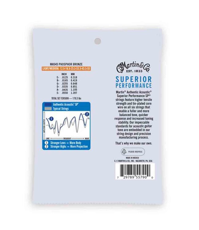 Martin MA545 Light/Medium SP PB Acoustic Guitar Strings 12.5-55