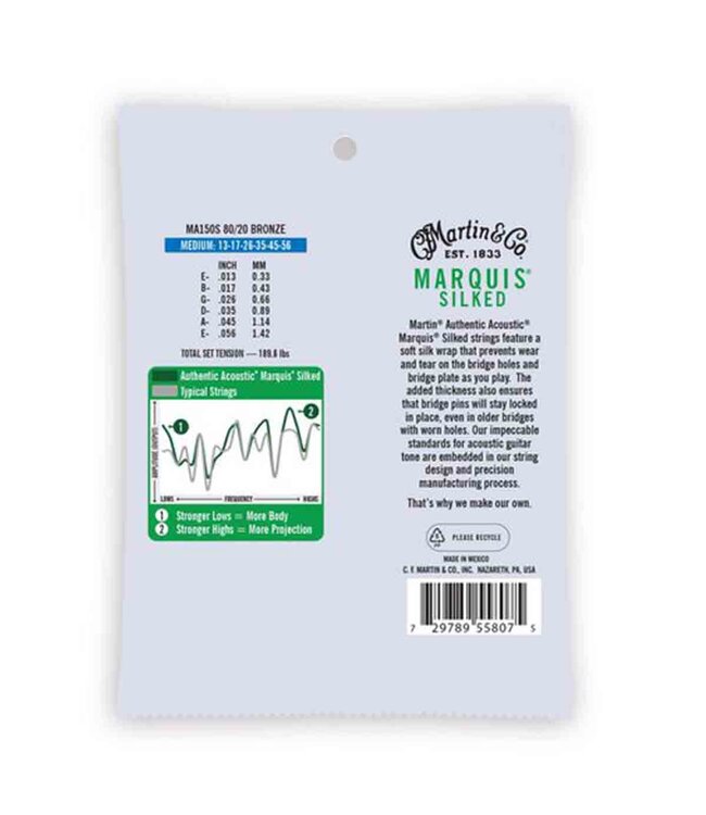 Martin MA150S Authentic Acoustic Marquis Silked 80/20 Bronze Guitar Strings - .013-.056 Medium