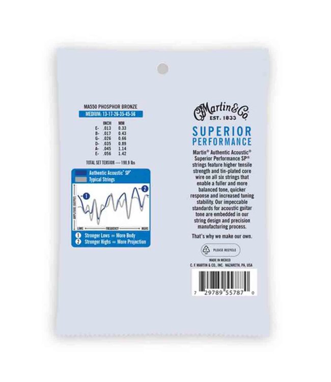 Martin MA550 Medium SP PB Acoustic Guitar Strings 13-56
