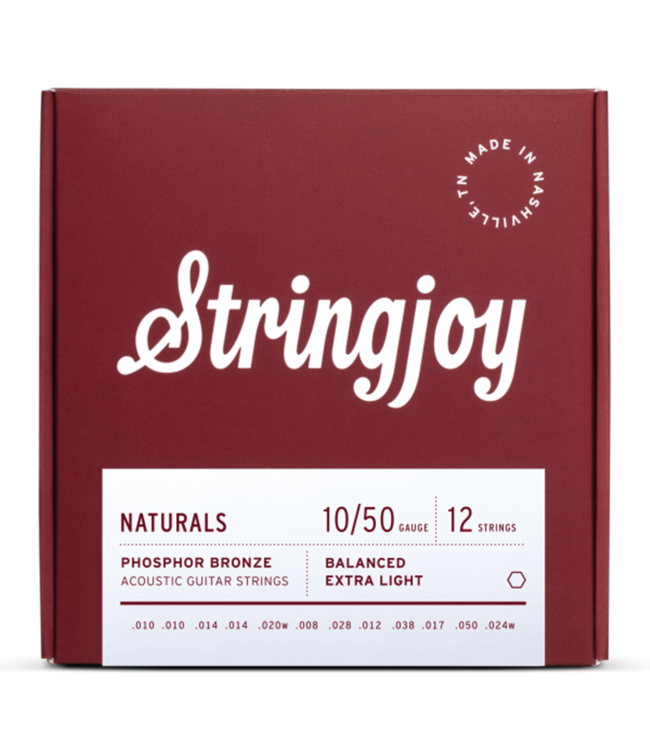 Stringjoy Naturals Extra Light 12 String PB Acoustic Guitar Strings 10-50