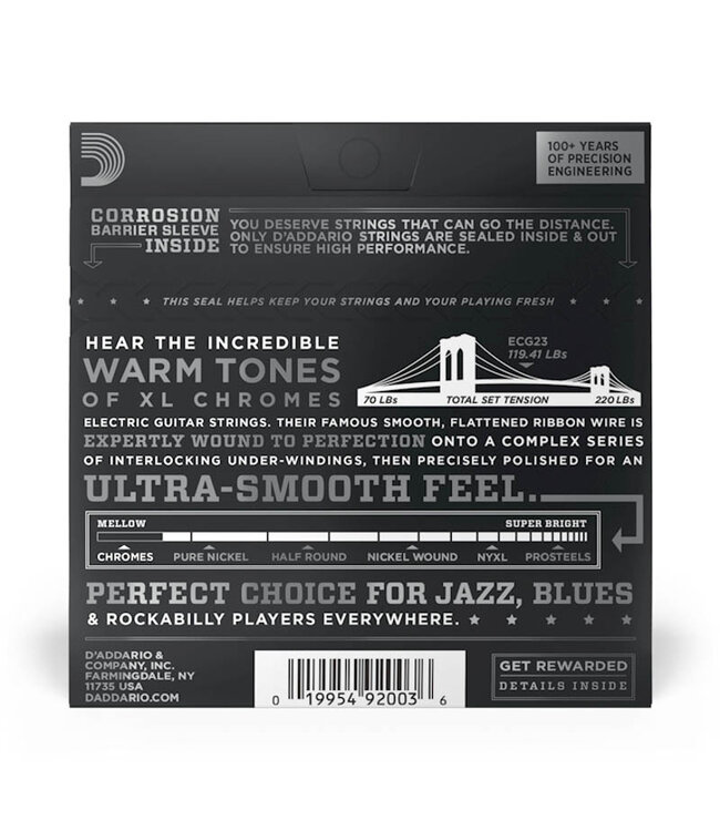 D'Addario XL Chromes ECG23 Flatwound Electric Guitar Strings - .010-.048 Extra Light