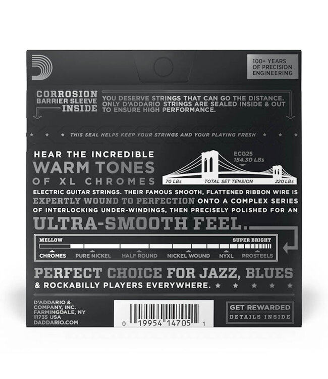 D'Addario XL Chromes Flatwound Electric Guitar Strings - .012-.052 Light