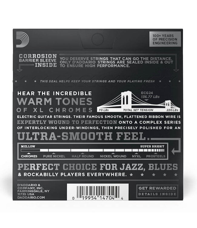 D'Addario XL Chromes ECG24 Electric Guitar Strings - .011-.050 Jazz Light