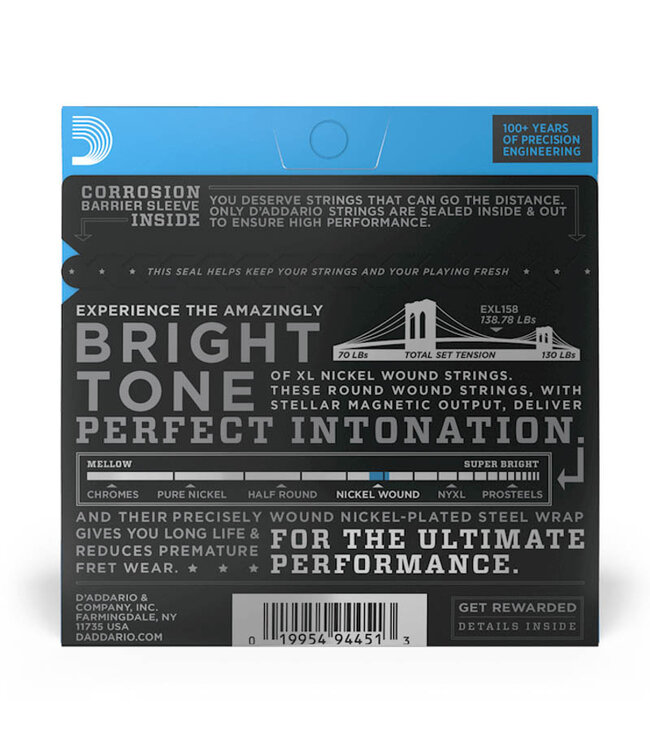 D'Addario EXL158 XL Nickel Wound Electric Baritone Guitar Strings - .013-.062 Light