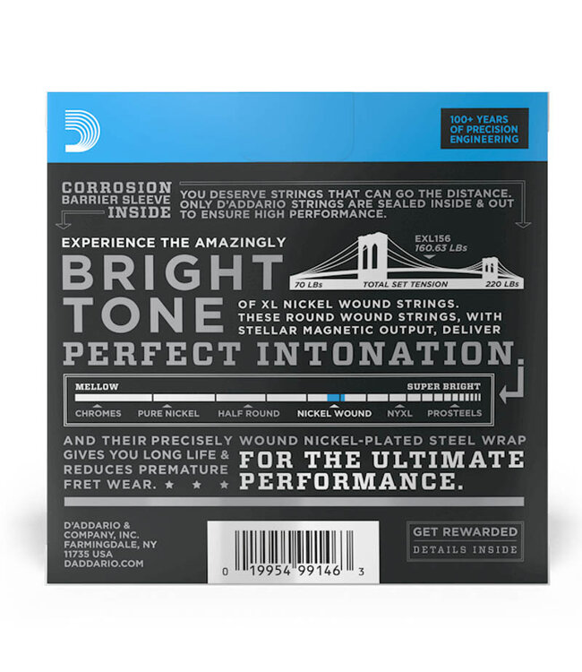 D'Addario EXL156 XL Nickel Wound Bass VI Guitar Strings - .024-.084