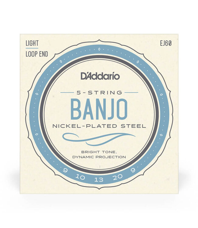 D'Addario EJ60 Nickel Plated Steel Banjo Strings - .009-.020 Light 5-string