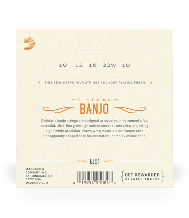 D'Addario EJ61 Nickel Wound Banjo Strings - .010-.023 Medium 5-string