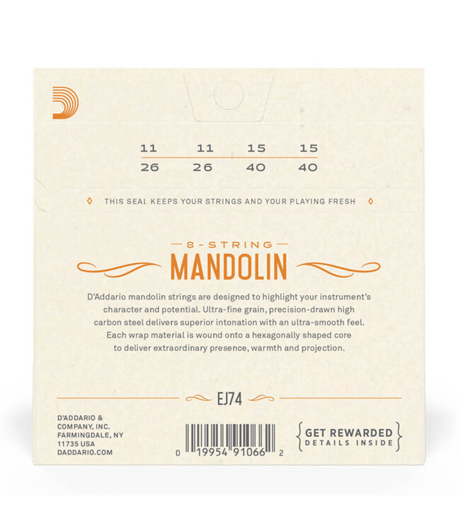 D'Addario EJ74 Phosphor Bronze Loop End Mandolin Strings - .011-.040 Medium