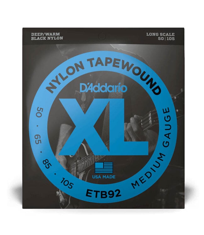 D'Addario ETB92 XL Nylon Tapewound Bass Guitar Strings - .050-.105 Medium Long Scale
