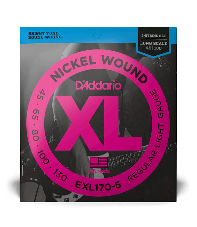 D'Addario Regular Light Nickel Long Scale 5 String Bass Guitar 45-130