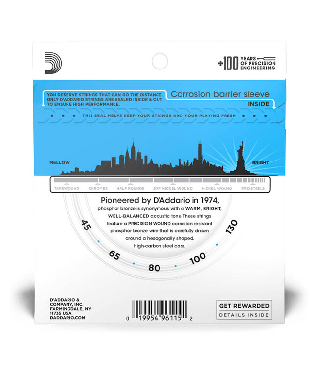 D'Addario EPBB170-5 Phosphor Bronze Acoustic Bass Guitar Strings - .045-.130 Regular Light Long Scale 5-string