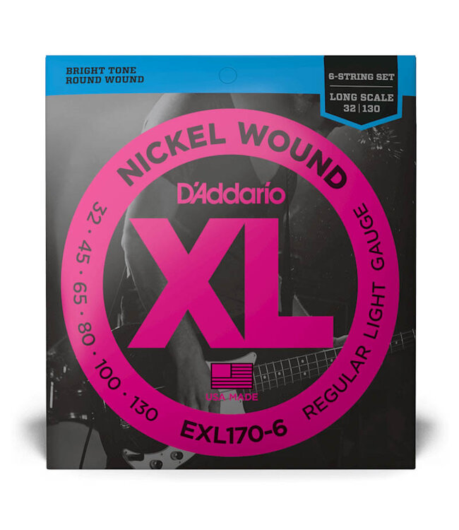 D'Addario EXL170-6 Nickel Wound Bass Guitar Strings - .032-.130 Regular Light Long Scale 6-string
