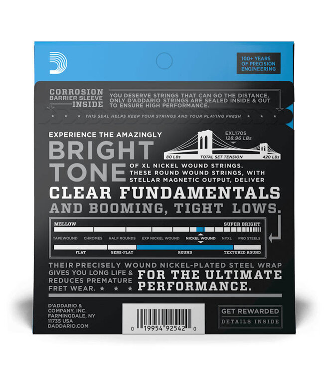 D'Addario EXL170S Nickel Wound Bass Guitar Strings - .045-.100 Regular Light, Short Scale