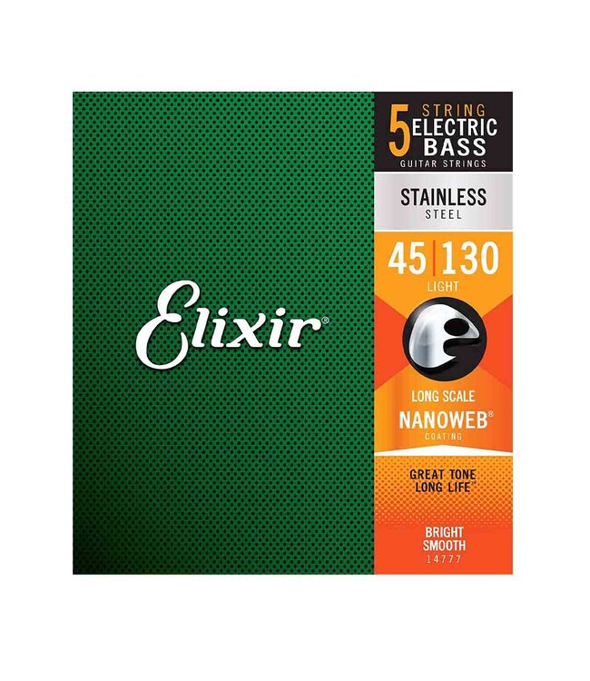 Elixir Strings 14202 Nanoweb Electric Bass Guitar Strings - .045-.130 Light Long Scale, 5-string